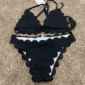 Zaful Black Scallop Bathing Suit